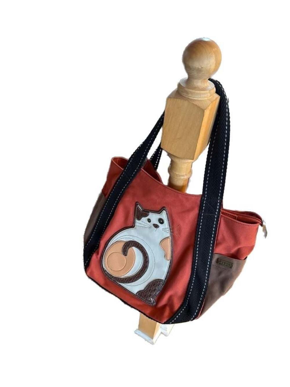 Chala Handbags Women's Large Canvas Zip Carryall Tote Bag Orange Cat Patch